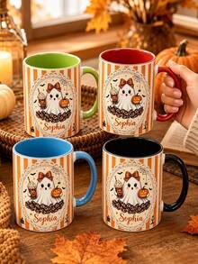 Personalized Halloween Ghost Mug, Customized Name Cute Ghost Coffee Cup, Pumpkin Spice Autumn Mug, Spooky Gift For Her - Multicolor - View 5