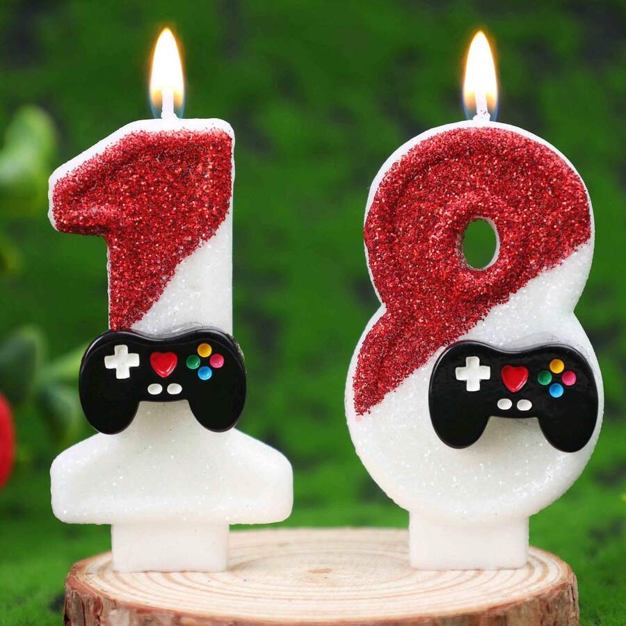 1pc 0-9 Customizable Number Candle, Dual-Color Game Controller Design, Birthday Candle Perfect For Birthday Party, Anniversary, Wedding Anniversary, Celebration, High-End Baking Cake Decoration - View 1