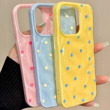 1pc Ins Meteorite Texture Polka Dot Pattern Shockproof Phone Case, Compatible With 17 16 15 14 13 12 11 Pro Max, Transparent Phone Protective Cover Waterproof Shockproof Scratch-Resistant - Baby Blue - View 5