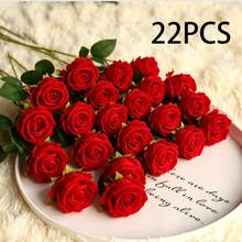 1/5/8/10/12/15/16/20/22支 20英吋人造紅玫瑰仿真花，逼真絲絨假花，新娘花束，花卉裝飾，情人節禮物，婚禮派對，家居裝飾，生日禮物，戶外裝飾，花瓶裝飾（購買須知：可能含有氣味，請先通風一段時間） - 紅色 - 查看 19