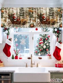 1Pc Christmas Curtain Valance With Santa Claus Sled Elk Pattern, 139*46cm Polyester Hanging Window Decoration, Rod Pocket Short Curtain, Merry Christmas Decoration, Xmas Decor, Christmas Decor, Holiday Party Decoration, Winter Home Decor, Bedroom Kitchen Living Room Window Decoration, Christmas Hanging Decor, Indoor Outdoor Decoration - Multicolor - View 2