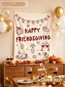 1pc Customized Happy Thanksgiving Friends Gathering Tapestry Backdrop, Autumn Thanksgiving Party Photo Background, Pumpkin Maple Leaf Print Wall Hanging Decor, Suitable For Friends Gathering Dinner Party Home Photography Props - Multicolor - View 1