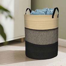 1PC Woven Laundry Basket, Large-Capacity Round Clothes Storage Basket With Handles, Colorful Striped Storage Bin, Perfect For Organizing Your Bedroom And Bathroom - Multicolor - View 3