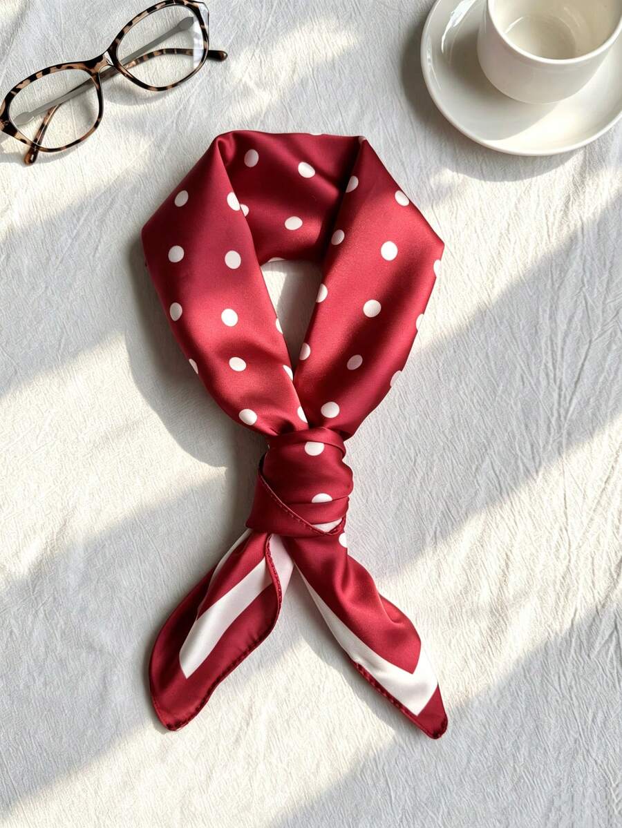 A Luxurious Polka Dot Print Silk Scarf Designed Specifically For Women - Red - View 1