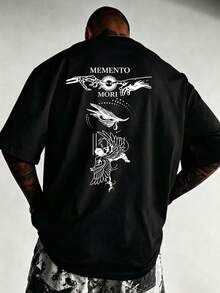 Men's Plus Size Loose Oversize Angel Hands Double-Sided Print Dark Casual T-Shirt Short Sleeve | Exquisite Craftsmanship | Summer Essential Item | Versatile And Easy To Match, Show Off Your Style - Black - View 1