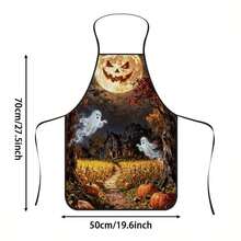 1pc Halloween Pumpkin Full Moon & Ghost Print Apron, Featuring Smiling Pumpkin Moon, Ghost & Cozy Cabin, Cornfield Pattern, Durable Cooking Apron Suitable For Bakers, Cake Decorators, Party Planners, Painters, Nail Artists - Personalized Gift For Home & Professional Chefs - Multicolor - View 14