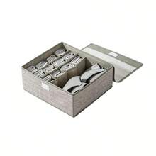 Foldable Underwear Storage Box With Lid And 16 Compartments, Non-Woven Fabric Organizer For Socks And Lingerie, 32x28x11cm - 灰色 - 查看 8