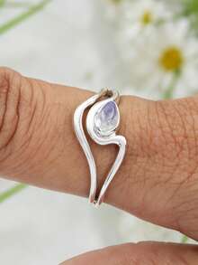 ZHIXUN 1pc Minimalist Design Shiny Synthetic Moonstone Women's Ring, Suitable For Daily Office, Garden Picnic And Cozy Date Night - Ring - View 5