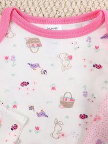 DILAVEL 3pcs Baby Long Sleeve Jumpsuit Set, My First Easter Rabbit Print Baby Girl Jumpsuit Set, Soft Cotton Newborn Baby Girl Jumpsuit - Baby Pink - View 9