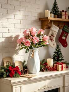 3 Pcs Pink Valentine's Day Gift Artificial Roses, Perfect For Home Decoration, Wedding Decor, Bridal Bouquets, Corsages, Bedrooms, Vase Arrangements, And Other Occasions, Plus Christmas Decorations - Pink - View 7