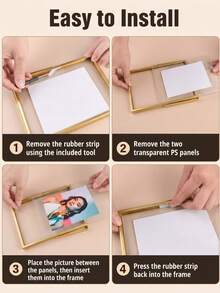 1pc Gold Metal Horizontal & Vertical Desktop Photo Frame, Acrylic Transparent Stand Photo Frame, Floating Display Design, With Stand, Desktop Home Decor Photo Frame, Modern Minimalist Living Room Bedroom Decoration, Suitable For Wedding Backdrop And Gifts For Friends, Classmates On Birthday, Graduation And Christmas, Autumn Farmhouse Style Room Decor - A - View 5
