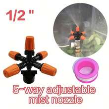 Garden Mist Nozzle, 5-Way Adjustable Spray Head With 1/2 Inch Threaded Connector And Sealing Tape, For Flower Watering, Farm Irrigation, Outdoor Cooling Misting - 5-way Sprinkler - View 2