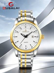 GUSALAI Men's Quartz Watch With Steel Band, Round Dial, Three Hands, Calendar, Multiple Colors Available, Suitable For Workplace, Daily Wear And Gift - one-size - View 7