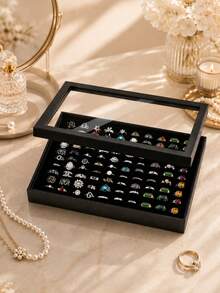 1pc 100-Slot Jewelry Ring Display Box, Large Capacity, Tray-Style Earring Storage & Display Box, Dust-Proof Transparent Storage Box With Clear Cover, Ideal For Storing Earrings, Earrings, Multiple Rings, Drawer Storage And Display,Room Decor - Multicolor - View 1