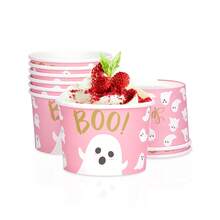 20 cái/40 cái/60 cái cốc giấy kem Halloween màu hồng hình con ma, 9oz mỗi cốc, trang trí họa tiết con ma hồng Boo. Cốc giấy dùng một lần, phù hợp cho thực phẩm nóng và lạnh, kem, v.v., hoàn hảo cho tiệc Halloween và tiệc sinh nhật - Xem 3