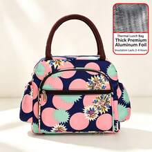 Women's Insulated Lunch Bag, Thickened Oxford Cloth Tote, Large Capacity For Office, Commute, Picnic, Polka Dot Pattern - View 2