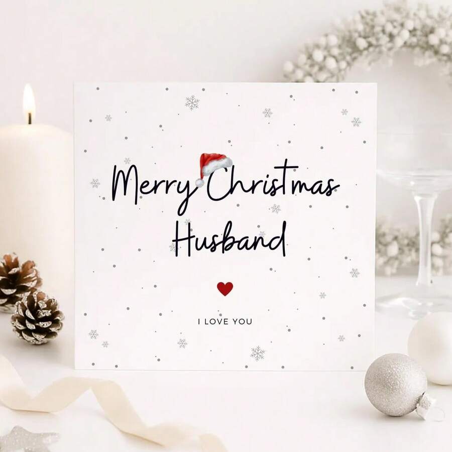 بطاقة عيد الميلاد المجيد للزوج، بطاقة عيد الميلاد للزوج، بطاقة عيد الميلاد الرومانسية للزوج، بطاقة حب العطلة اللطيفة، بطاقة الزوج الاحتفالية - متعدد الألوان - مشاهدة 1