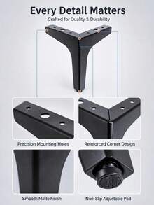 4/2 buah Kaki Furnitur Logam, Hitam, Kaki Pengganti Furnitur Tapered Tahan Tekanan, Cocok Untuk Sofa, Tempat Tidur, Meja Dan Kabinet DIY & Perbaikan - MultiWarna - View 4