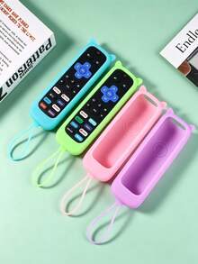 Funda protectora de silicona con forma de orejas de gato para control remoto, funda de silicona de unicolor con brillo anti-pérdida para control remoto, incluye gancho, cordón incorporado, adecuada para control remoto de TV - multicolor - Ver 3