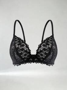 Women's Fashion Floral Lace Underwire Triangle Cup Bra - Black - View 7