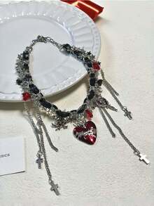 1pc Gothic Victorian Vintage Dark Heart Cross Choker Necklace Women's Holiday Party Jewelry - Multicolor - View 6