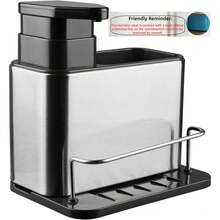 Multi-Functional Kitchen Sink Organizer With Soap Dispenser Pump, Stainless Steel Sink Countertop Storage Rack, Can Hold Sponges, Cleaning Brushes, Steel Wool And Dishwashing Accessories, Draining Base Design To Avoid Water Accumulation, Space-Saving Kitchen Sink Storage Bracket - Multicolor - View 14