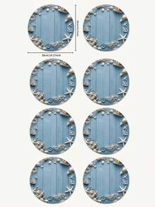 Coastal Style Round Placemat, Blue Wood Grain Starfish Shell Fishing Net Anchor Print Table Mat, Nautical Beach Ocean Theme Dining Table Decor, Suitable For Kitchen Dining Room Patio And Seaside Vacation Home Summer Party Daily Meal Table Setting - Multicolor - View 11