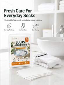 1 Box 30pcs Socks Laundry Sheets, Socks Cleaning Sheets, Hanging Design, Stain Removal, Antibacterial & Odor Removal, Disposable Portable Pack, Daily Essential, Home & Commercial Use, Machine & Hand Wash Compatible, Travel Use - Sock Laundry Sheets - View 7