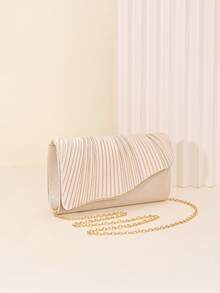 LJDCRFT Tas Clutch Malam Wanita Berlipit, Tas Tangan Amplop dengan Penutup Berhiaskan Logam, Cocok untuk Acara Formal Seperti Pernikahan, Pesta Prom, dan Pesta Koktail. - Aprikot - View 2