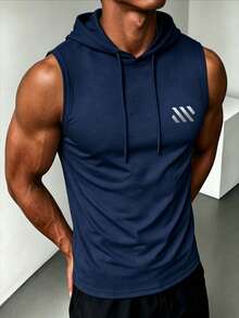 ZYNTH BALENO Men's Casual Printed Hooded Tank Top, Suitable For Fitness, Outdoor Sports And All Seasons Wear - Navy Blue - View 4