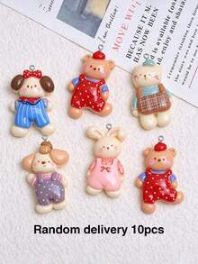 10/20/100pcs Cute Overalls Animal Cartoon Handmade Pendant Charms DIY Keychain Bag Pendant Accessories Decor - Multicolor - View 6