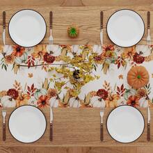 1pc Autumn Harvest Watercolor Pumpkin Corn Floral Print Table Runner - Polyester Stiff Fabric, Rectangular, Ideal For Holiday Dining And Outdoor Parties, Suitable For Home Dining Room And Restaurant, Kitchen Supplies, Party Table Decor - Multicolor - View 7