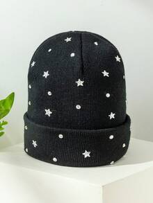 1 buah Topi Rajut Beanie Pentagram Rhinestone Niche Baru, Topi Pullover Gaya Jalanan Vintage Hitam, Topi Wol Hangat Serbaguna untuk Pesta - MultiWarna - View 5