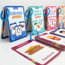 6 Theme French Learning Flash Cards, Kids Educational Cards, Preschool Kindergarten French Language Learning Material, Fruits Vegetables Food Body Animals Emotions Daily Life Theme Vocabulary Flashcards - Multicolor - View 6