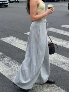 26 Autumn/Winter Women's Solid Color Drawstring Waist Pleated Casual Loose Handsome Versatile Sweatpants - Light Grey - View 4