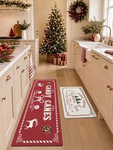 1pc Vintage Christmas Runner Rug, Kitchen Mat Suitable For Bathroom, Kitchen, Outdoor, Hallway, Bedroom, Living Room, Machine Washable Easy To Clean, Non-Slip Entryway Mat, Bedroom Decor Autumn Decoration Rug Accessory - Multicolor - View 3