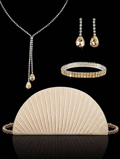 New Elegant Satin Clutch, Fashion Pleated Formal Evening Bag Half-Moon Party Bag, Charming Exquisite Formal Party Handbag, Luxurious Compact Wallet, Suitable For Party/Wedding/Formal Occasions, With Chain For Shoulder/Crossbody, Wedding Clutch, Suitable For Evening Dinner, Wedding, Gathering, Party