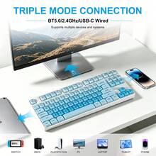 Tri-Mode Wireless Mechanical Keyboard, Hot Swappable Custom RGB Gaming Keyboard, Cute Jelly PBT HOA Profile Keycaps, RGB Backlit, Dustproof Blue Switch,BT5.0/2.4G/USB-C, For PC, Laptop, Compact 80% Size - View 11