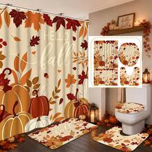 1/4pcs Autumn Harvest Maple Leaf & Pumpkin Shower Curtain Set, With 12 Hooks, Waterproof Polyester Bathroom Curtain, Privacy Screen, Thickened, Durable Quick-Dry, 180*180cm Size, Halloween Thanksgiving Autumn Harvest Bathroom Decor - A - View 10