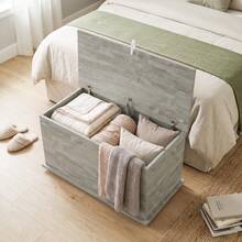 HOMCOM Coffre de Rangement, Banc de Rangement avec Couvercle Rabattable, Banc à Chaussures, Meuble d'Entrée, Couloir, Chambre, Salon, 80 x 40 x 45 cm - Gris - Voir 6