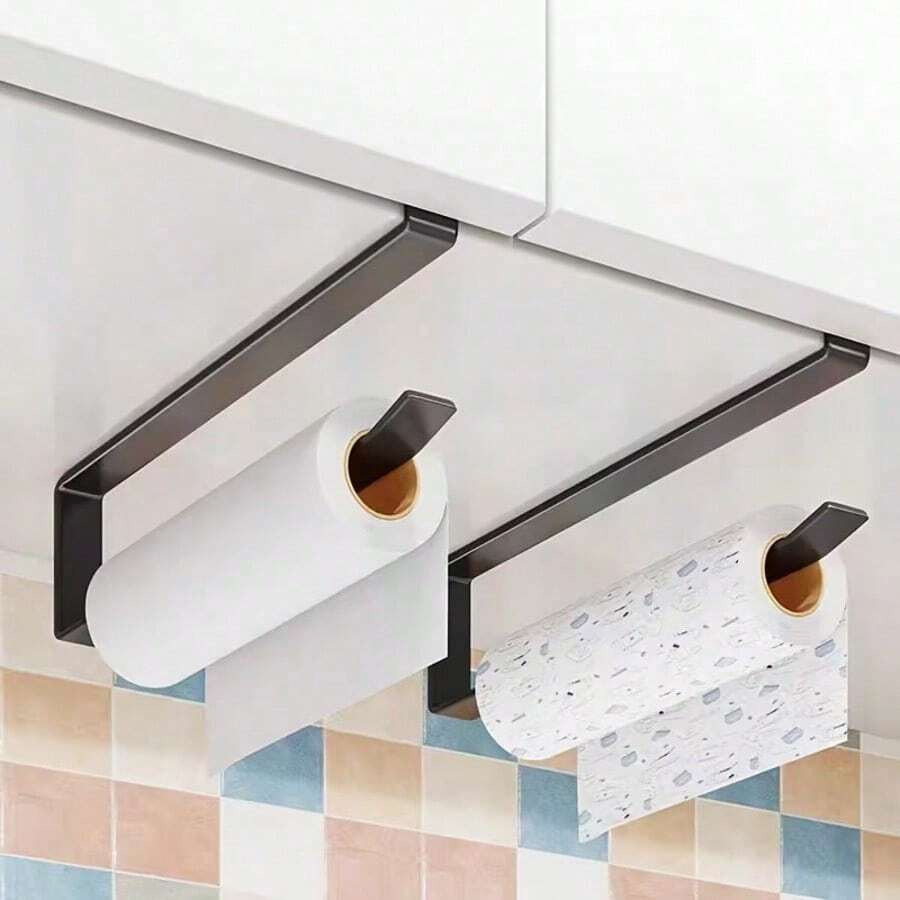 1pc Metal Paper Towel Holder, Multi-Functional Space-Saving Storage Hook, Drill-Free Organizer Rack, Under-Cabinet Hanging Paper Towel Dispenser, Modern Kitchen Paper Towel Holder, Room Decor, Kitchen, Home Decor, Paper Towel Holder