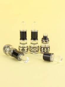4pcs 12ml High-End Electroplated Black Floral Embossed Glass Essential Oil Bottles With Dropper, Gourd-Shaped Travel Sample Refillable Empty Bottles - Multicolor - View 3