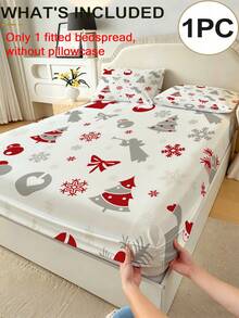 1PC Christmas Tree Snowflake Bow Decorative Print Fitted Sheet (Fitted Sheet Only, No Pillowcase), Soft And Comfortable 100% Polyester Fabric, Suitable For Bedroom, Guest Room, School Dormitory, Easy To Remove And Machine Washable Holiday Bedding Decor - Multicolor - View 2