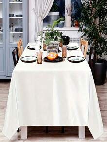 1pc Satin Tablecloth, Rectangular Sequin Silk Tablecloth, Smooth Fabric, Suitable For Wedding Banquet Party Events, White, Room Decor - White - View 7