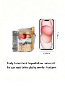 3pcs Transparent Glass Food Storage Container (1 Container, 1 Lid, 1 Spoon), Made Of High Borosilicate Glass And Bamboo Lid, With Lid And Spoon, Suitable For Overnight Oats, Chia Pudding, Salad, Coffee, Kitchen Decor, Kitchen Accessories, Kitchen Supplies, Home Accessories, Kitchen Storage, Camping Essentials, Camping Essentials, Holiday Essentials, Autumn Decor, Bedroom Decor, Christmas Decor, Halloween Home Decor, Birthday Gift For Women, Height 4.72in/12cm - Multicolor - View 6