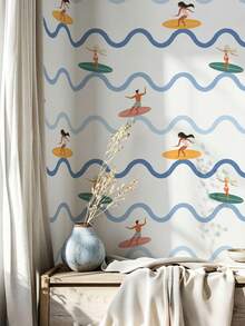 ihomeli 1 Roll Surfer Wallpaper, White Soul Surfer Self-Adhesive Wallpaper, Waterproof Roll, Easy To Apply, Decorative Wall Sticker, Suitable For Room, Bathroom, Kitchen, Cabinet And Other Home Surface Wall Renovation - Multicolor - View 7