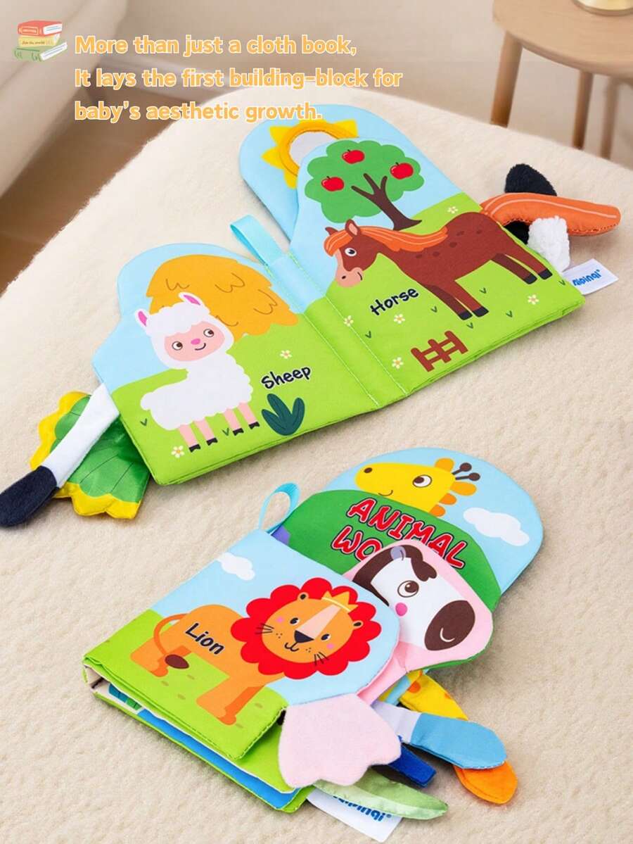 Buku Kain Ekor Hewan Interaktif untuk Bayi & Balita, dengan Kertas Berkerut, Kain Anti Sobek, Tema Hewan Ternak & Hutan, Pembelajaran Awal & Perkembangan Kognitif, Hadiah Ulang Tahun & Liburan untuk Anak Laki-laki & Perempuan