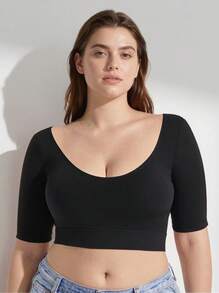 Rosiemei Plus Size Women's Seamless Waist-Cinched Arm-Slimming Shaping Top - Black - View 3