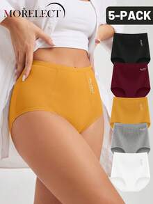 Morelect 5pcs Plus Size Seamless Panties, High Waist Tummy Control Butt Lifting, High Elasticity Comfortable Breathable Women's Underwear - Multicolor - View 2