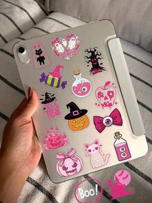 50pcs Pink Gothic Halloween Stickers-Transparent PET, Sweet And Fun Designs-Perfect For Skateboards, Notebooks, Water Bottles, Suitcases, And Parties-DIY Halloween Gifts - Multicolor - View 5